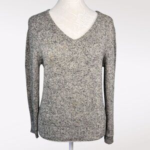 Vintage Gray V-Neck Knit Sweater Silk Wool Blend XS